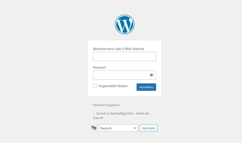 Ein Screenshot der WordPress Login Seite