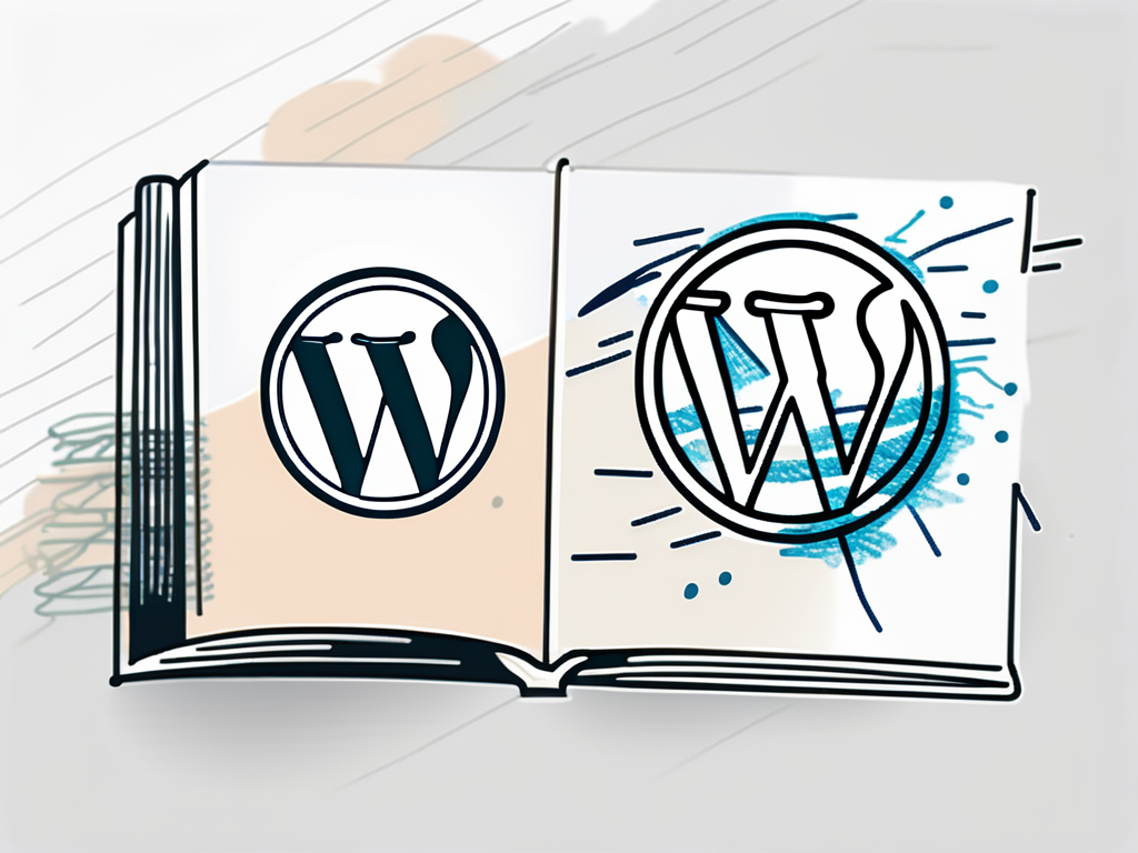 Was ist der Unterschied zwischen einem WordPress Beitrag und einer Seite? Das Bild zeigt symbolisch ein Buch mit zwei Seiten und dem WordPress Logo.